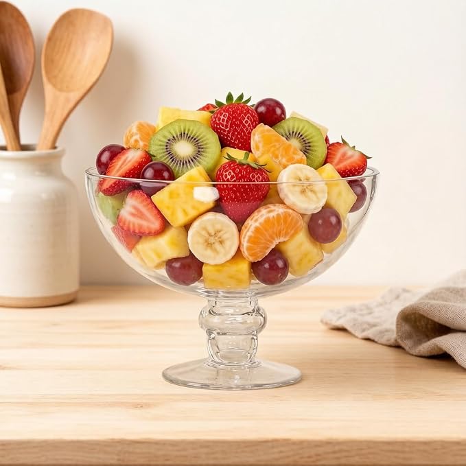CYS EXCEL Glass Decorative Footed Bowl (H:6" D:8") | Fruit Display Terrarium Compote Vase Kitchen Table Centerpiece
