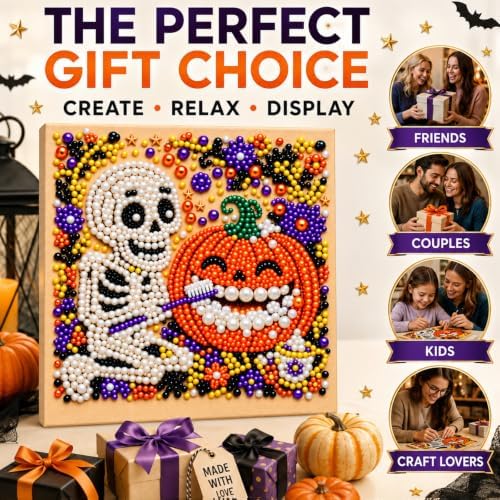 Diamond and Pearl Art Kits for Adults, Halloween Decorations, Framed Decor