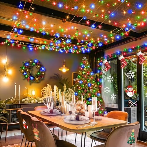 KNONEW Christmas String Lights Indoor Plug in,60FT 180LED Outdoor Waterproof Fairy Lights,8 Lighting Modes,Timer Memory Function for Bedroom Patio Balcony Party (Multicolor)