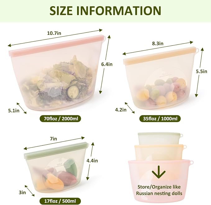 12-Packs Slider Reusable Silicone Food Storage Bags, 100% Silicone Stand-Up Wide-Open Leakproof Reusable Storage Bags for Food, Freezer Microwave Oven Dishwasher Safe, Eco-Friendly, Mixed 4L 4S 4XS