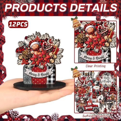 Leinuosen 12 Pcs Christmas Table Decorations Buffalo Plaid Red Black Christmas Tiered Tray Decor Wooden Gnome Santa Claus Table Centerpieces Farmhouse Xmas Decor for Home Kitchen Coffee Bar Shelf