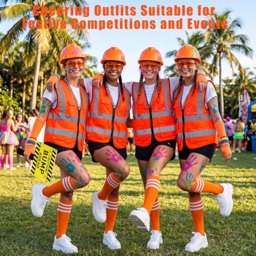 Neon Construction Worker Costume, Reflective Vest Costume Hat Glasses