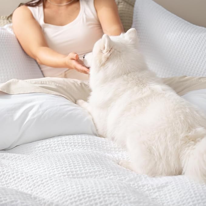PHF Waffle Weave Duvet Cover Set California King, No Snagging Ultra Soft Luxury Textured Breathable Comforter Cover for All Season 3pcs, Durable Bedding Duvet Set with 2 Pillow Shams, 104"x98", White