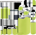 Lnond Green Bathroom Set, 22-Piece Green Black Geometry Bathroom Decor Set with with Shower Curtain and Rugs, Trash Can, Toilet Brush Holder Set & Soap Dispenser