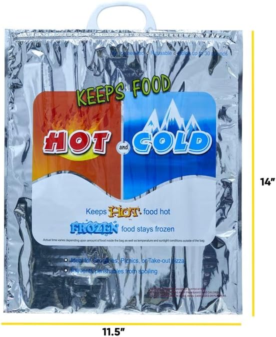 Superio Hot and Cold Insulated Bags for Food Delivery, Grocery Shopping Bags, Food Storage for Hot and Frozen Food for Travel, Disposable Cooler Bag, Reinforced Thermal Lunch Bag (24, 16"x19.25")