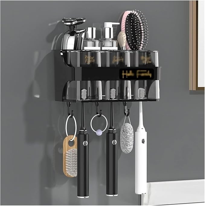 Toothbrush Rack Toothbrush Rack Free Punch with Mouthwash Cup Brushing Cup Wall-Mounted Bathroom Multi-Functional Storage Box Bathroom Toothbrush Holder(B,Small)