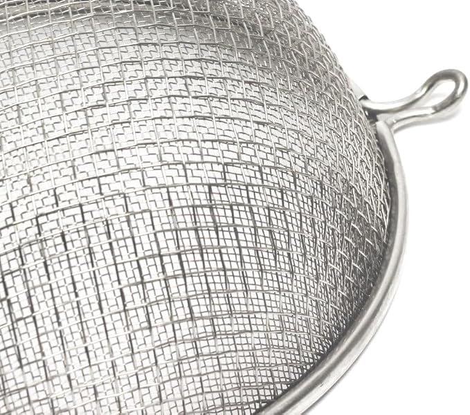 Soro Essentials- 8" Double Tinned Coarse Mesh Strainer with Pan Hooks Wooden Handle- Food Sieve Strainer Kitchen Mesh Strainer Utensil for Cooking Rice Quinoa Pasta Fruits Vegetable Home Kitchen