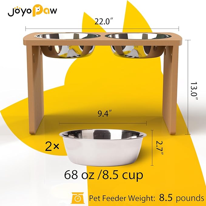 Elevated Dog Bowls, Waterproof Raised Dog Bowl for Medium & Large Dogs, HIPS Poly Lumber Stand with 2 Stainless Steel Bowls (HIPS Poly Lumber, Teak-Color)