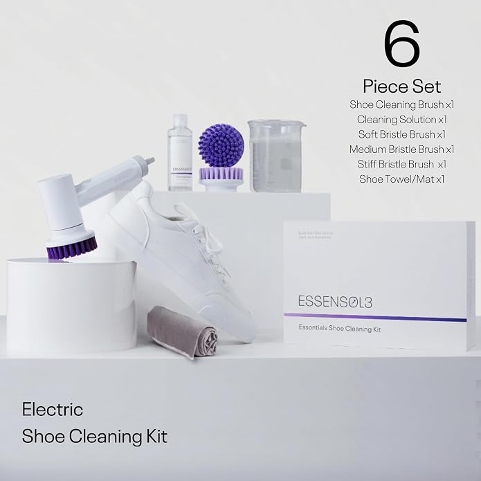 Electric Shoe Cleaning Kit, Rechargeable Shoe Cleaner Brush with 3 Heads & Solution for Sneakers