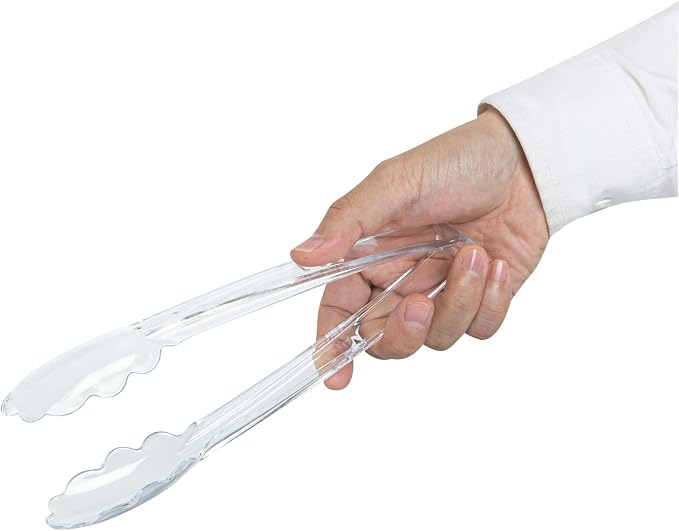 Restaurantware Clear Tongs 100 Pack Of 9” Heavy-Duty Plastic Kitchen Tongs with Long Handles and Scalloped Edges Disposable Black Serving Utensils for Catered Events, Weddings, or Buffets
