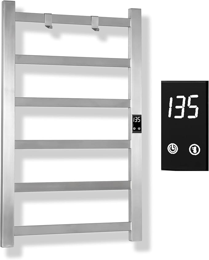 Topdattion Electric Towel Warmer | Super Thin | with Timer & Temperature Multi-Level Adjustments | Hardwired & Plug-in | 6 Bar Brushed Finish