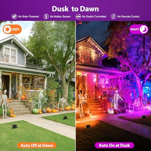 Onforu Orange and Purple Halloween Lights, 30W Dusk to Dawn Floodlight 2 Pack LED Flood Light Outdoor Decoration, Auto ON/Off Plug in Flood Light, IP65 Waterproof Uplighting Uplights for Party Garden
