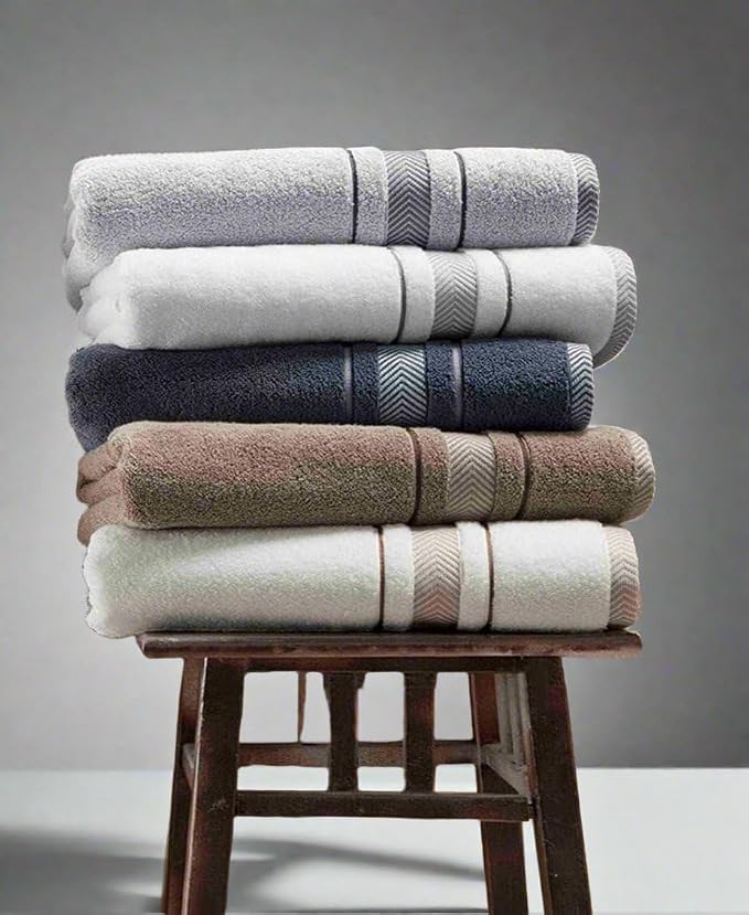 Bath Towels Set for Bathroom – Luxury 6-Piece Cotton Towels, Soft Absorbent & Quick Dry, 600 GSM Bath Towels for Bathroom, Hotel Spa Quality (White/Grey, 6- Bath Towel Set)