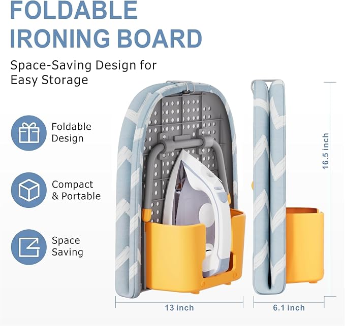 Small Ironing Board, Foldable Tabletop Ironing Board with Iron Holder and Silicone Iron Rest Pad for Small Spaces