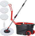 Spin Mop and Bucket with Wringer Set on Wheels, 3 Mop Refills, 61" Handle | 360° Spinning Mop System with Stainless Steel Extended Handle & 3 Microfiber Refills for Floor Cleaning