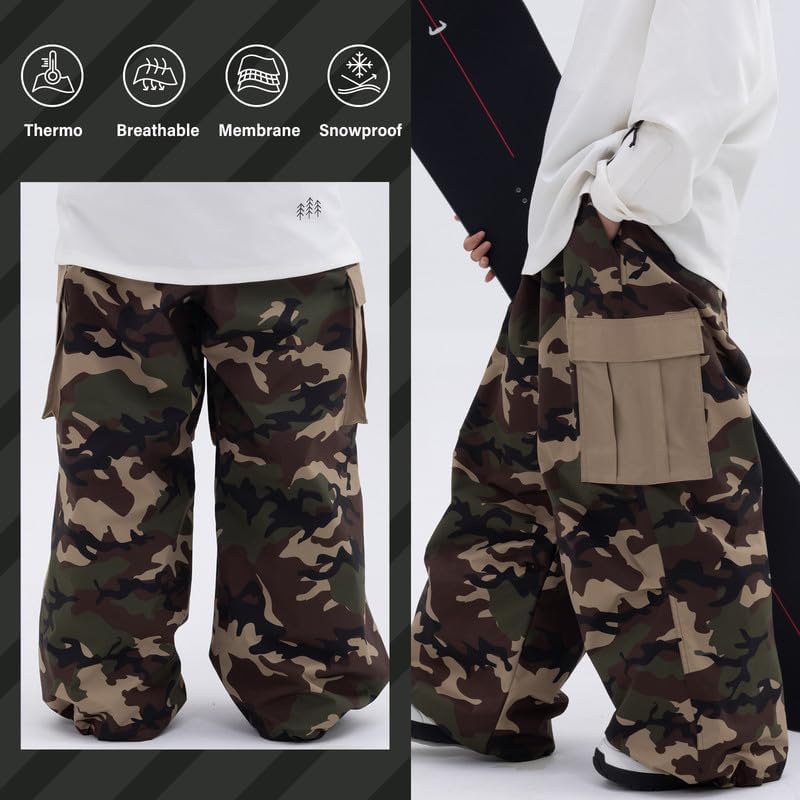 SNOWVERB Loose Fit Snowboard Leopard Ski Snow Baggy Pants for Men and Women
