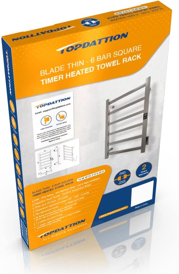Topdattion Smart Wireless Electric Towel Warmer | Blade Thin 4 Bar Design | Hardwired & Plug-in | Alexa & Google Home Compatible | Matte Black Finish