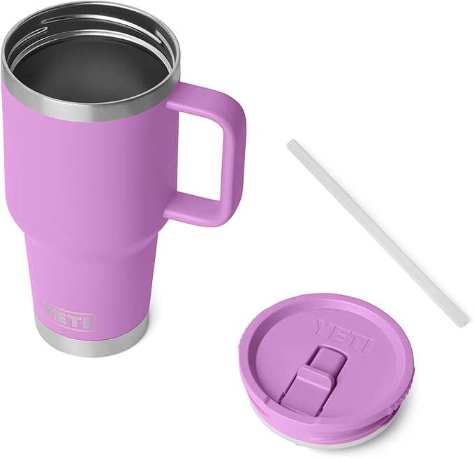 YETI Rambler 30 oz Travel Mug with Flip Straw Lid – Stainless Steel, Vacuum Insulated, Leakproof, Cup Holder Friendly, Desert Bloom