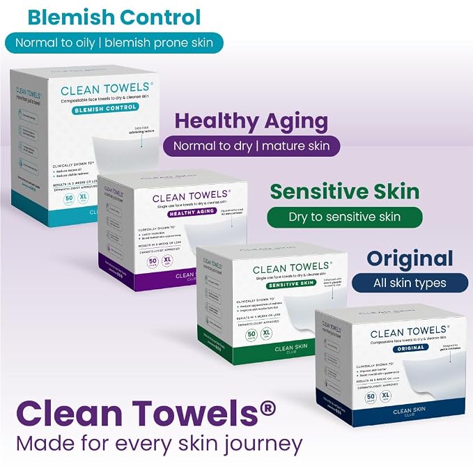 Reduces Fine Lines and Wrinkles in 6 weeks or Less, CLEAN SKIN CLUB Healthy Aging Clean Towels® XL, Disposable Face Towels, XL - 1 Pack (50 count)