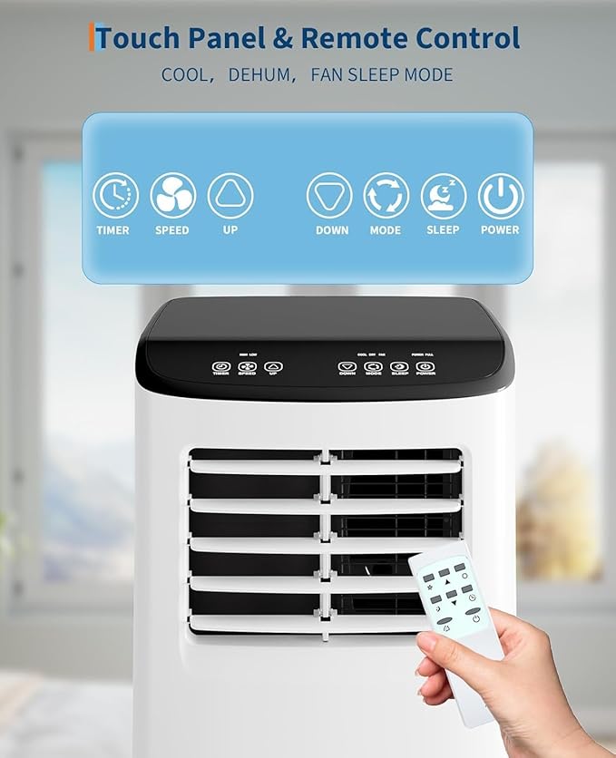 Garvee 8,000 BTU Portable Air Conditioner, 3-in-1 Portable AC Unit with Remote Control, Cool, Dehumidifier & Fan Modes for Rooms up to 350 sq.ft, with Sleep Mode, 24 Hours Timer, and Window Kit