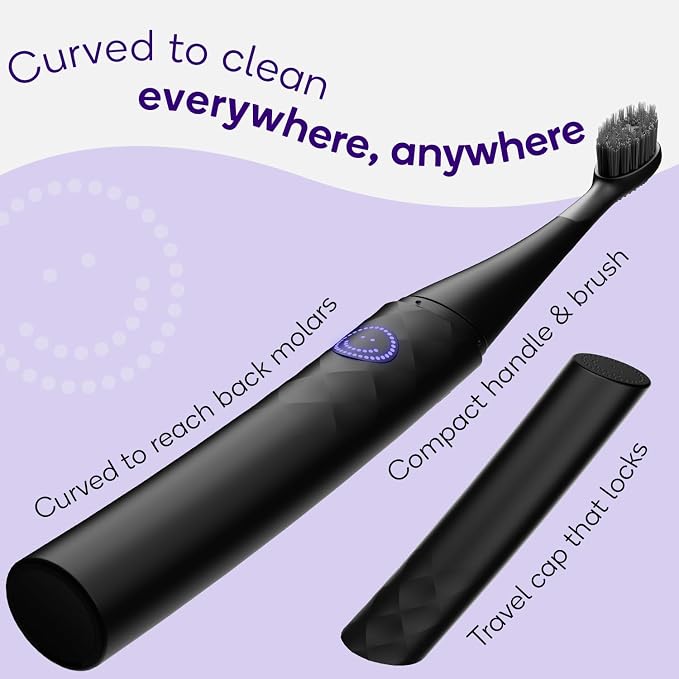 Burst Curve Sonic Electric Toothbrush for Adults (Black) | Slim Travel Brush with Cover | Ultra Soft Bristles | Up to 2 Month Rechargeable Battery | Two Modes & Timer