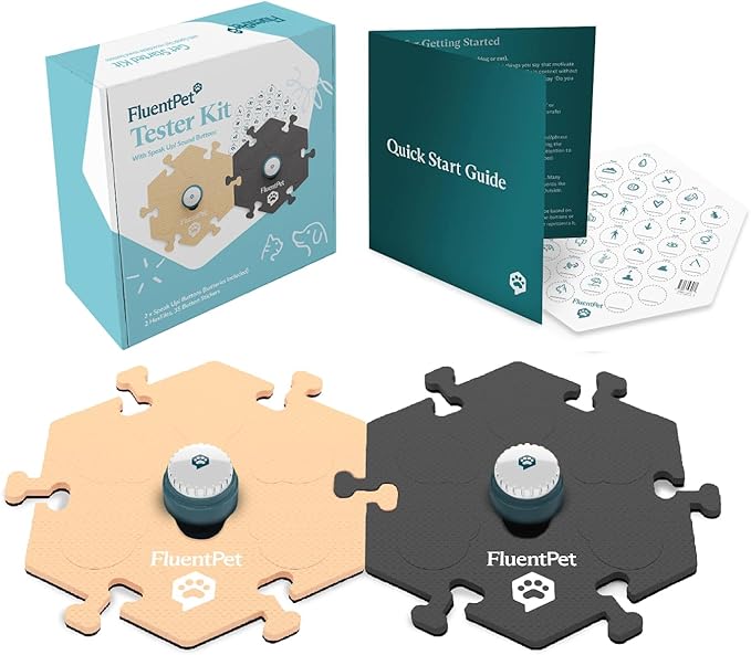 FluentPet Speak Up! Tester Kit - Set of 2 Dog Talking Buttons with Pre-Installed Batteries & 2 HexTiles -| Pet Buttons for Communication