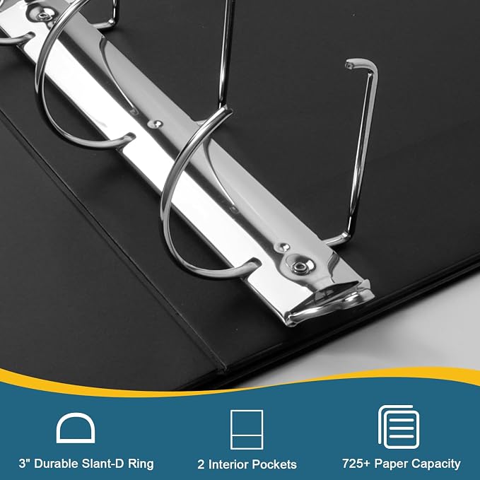 CIXILDTS 3" 3 Ring Binder, Standard 3-Inch Slant-D Ring Binder Fit Letter Size Paper, Presentation View Binders, 10 Packs, Black