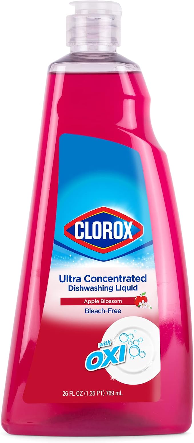 Clorox Ultra Concentrated Liquid Dish Soap with OXI, Apple Blossom Scent - Bleach-Free Dermatologist Tested Dishwashing Detergent That Powers Through Grease, 26 Fl Oz
