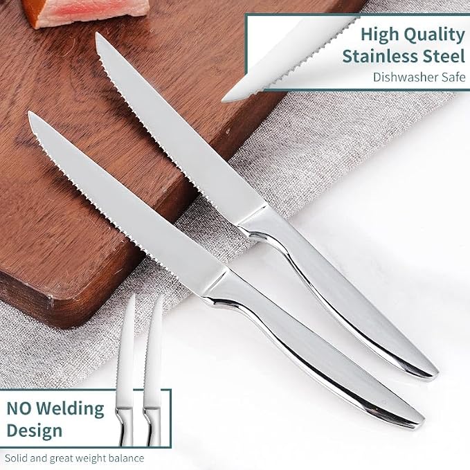 SuperCook Steak Knives Set of 6, Stainless Steel Steak Knife, Serrated Steak Knife Set, Dishwasher Safe Kitchen Steak Knives
