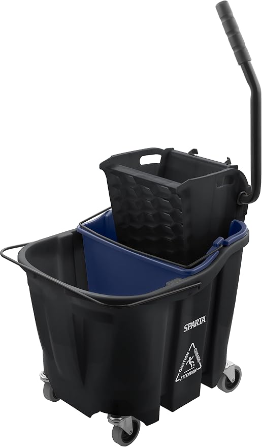 SPARTA OmniFit Mop Bucket System, Durable Mop Bucket, Side Press Wringer, and Soiled Water Insert, Floor Cleaning Essentials for Commercial and Home Use, 35 Qt Capacity, 1 Count, Black
