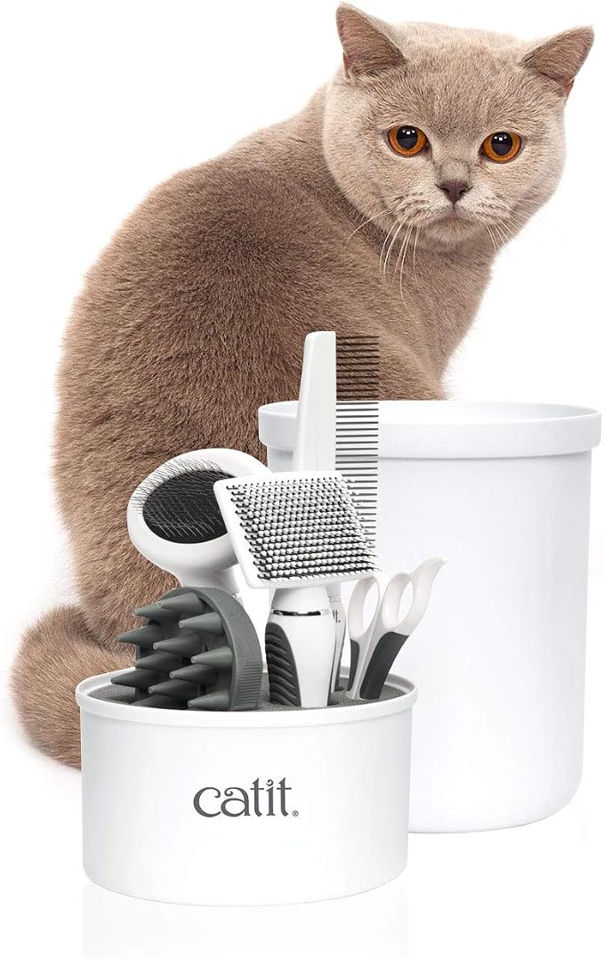 Catit Senses 2.0 Short Hair Cat Grooming Kit,White, 6 Piece Set