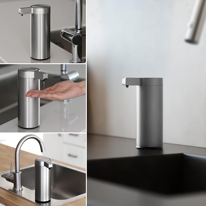 Automatic Soap Dispenser Stainless Steel with Sensor Infrared Soap Dispenser Electric IPX5 Waterproof USB-C Charging Motion Sensor for Kitchen & Bathroom (Silver - Wall Mount)