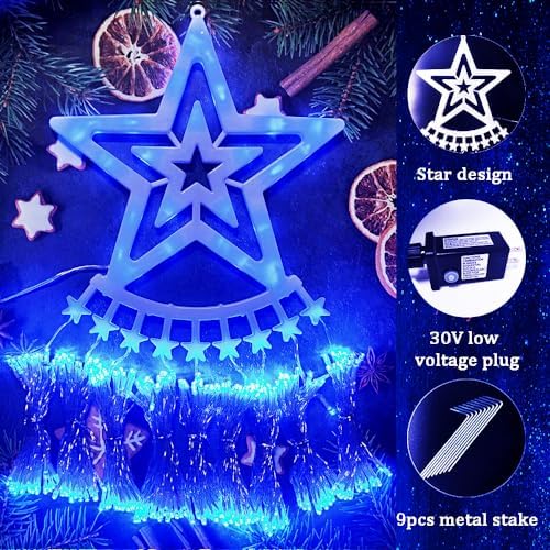 Aokudoni Christmas Decorations: 12.6 FT 350 LED Waterfall Lights 8 Modes Outdoor Christmas Lights for Xmas Tree House Yard Porch Patio Garden Decor, Blue