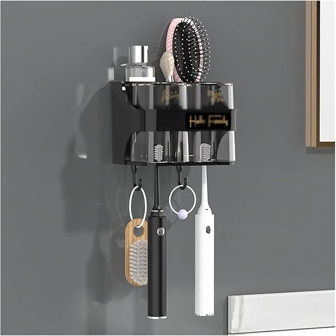 Toothbrush Rack Toothbrush Rack Free Punch with Mouthwash Cup Brushing Cup Wall-Mounted Bathroom Multi-Functional Storage Box Bathroom Toothbrush Holder(A,Small)