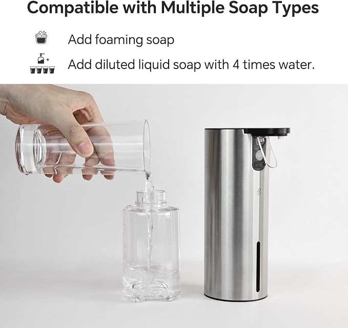 LAOPAO Electric Foaming Soap Dispenser, Rechargeable Touch Foam Hand Soap Dispenser for Bathroom, Stainless Steel Press Soap Pump for Kitchen, Water-Resistant, Xmas Gift