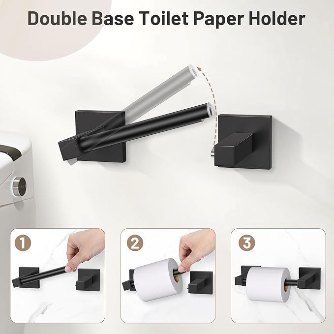 Lairuier 5 Pieces Bathroom Hardware Set Matte Black Towel Bar Set Includes 23.6” Towel Bar, Towel Ring Holder, Toilet Paper Holder and Two Towel Hooks, Bathroom Accessories Set SUS304 Wall Mounted