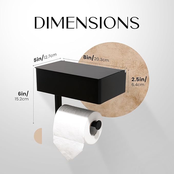 Day Moon™ - Toilet Paper Holder with Shelf - Modern Roll Holder for Bathroom - 1 Pack - Wall Mount - with Storage, Black