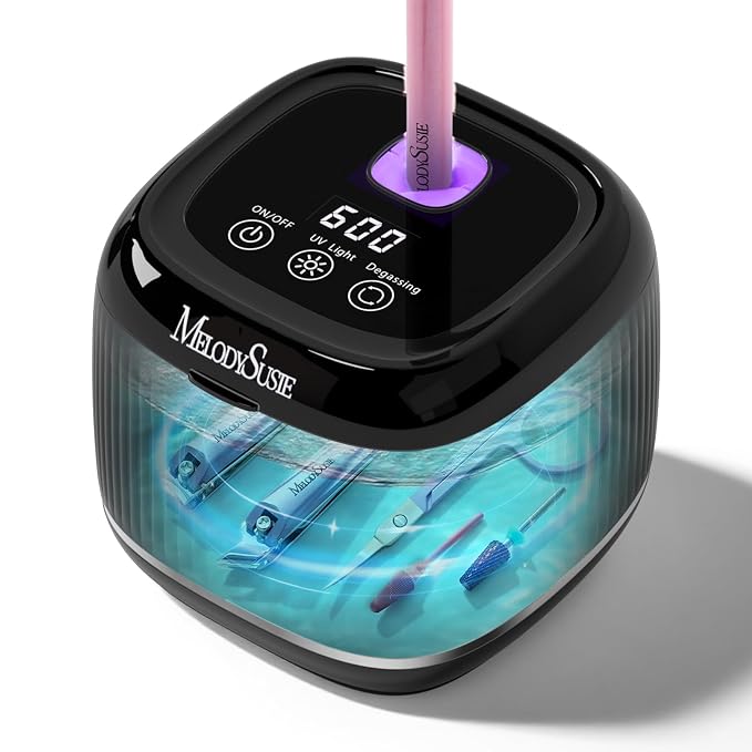 MelodySusie 2 in 1 Nail Tool Cleaning Machine, 3 Timers Mode for Nail Drill Bits, Nail Art Brush, Nail Clipper, Jewelry Cleaning, Salon & Home Use,Black,DL-160