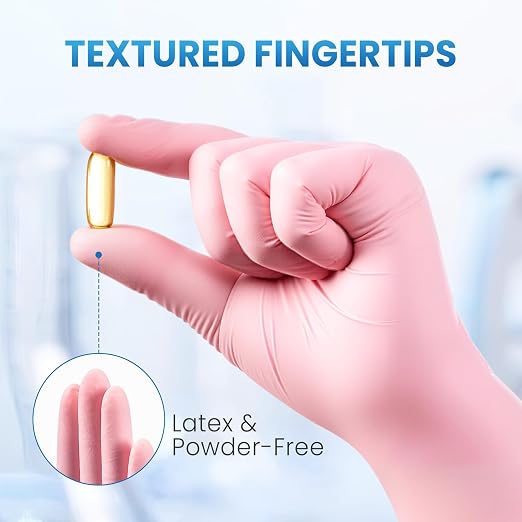 Borje Pink Nitrile Disposable Gloves, Latex & Powder-Free, Small, 100 Count | Food Safe, Cleaning, Esthetician, Cooking