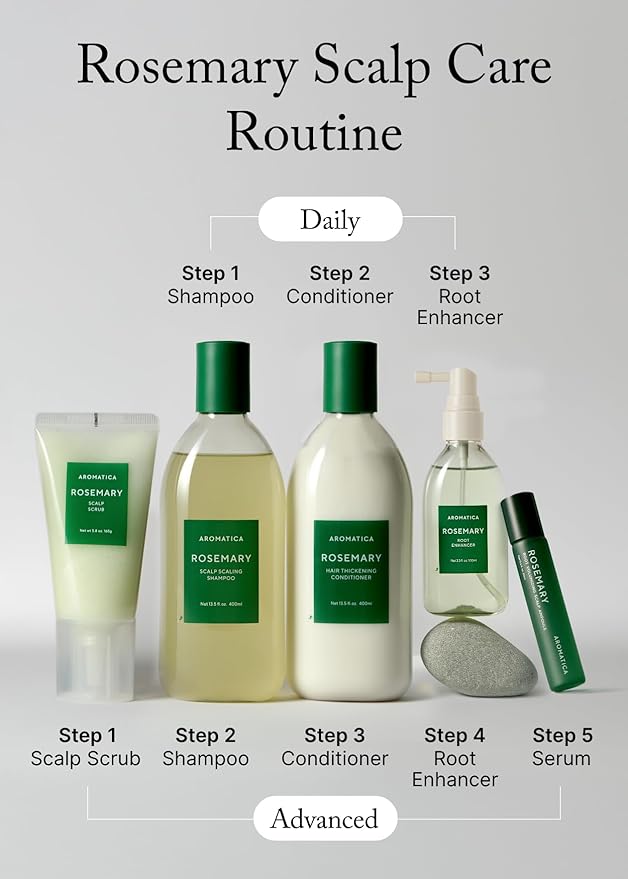 AROMATICA Rosemary Scalp Scaling Shampoo for Hair Growth - Korean Hair Care for Thinning Hair & Hair Loss, Natural Essential Oil, Vegan, Sulfate Silicone Paraben Free (13.53 oz)