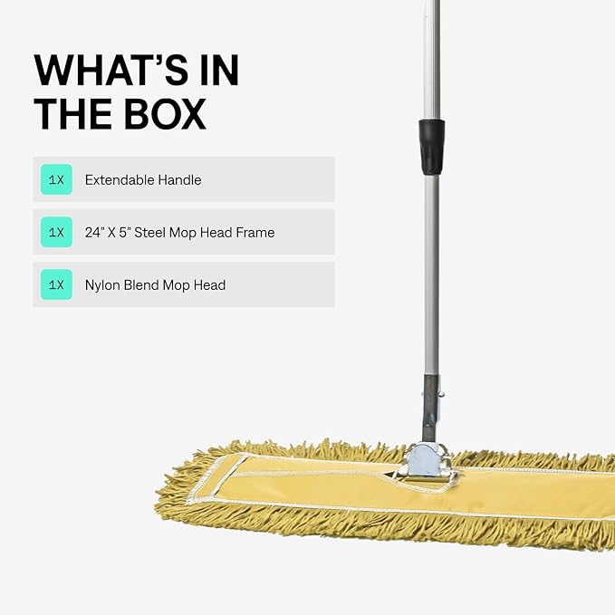 24 Inch Yellow Commercial Dust Mop & Floor Sweeper with Extendable Handle – Mop for Hardwood, Tile, and Concrete Floor Cleaning