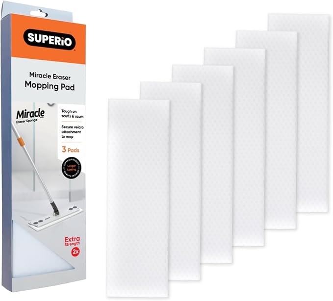 Superio Magic Eraser Mopping Pads, Miracle Sponges Mop Pad for Tiles, Refill Replacement Head for Mop- Home, Kitchen, Bathroom (18 Pack)