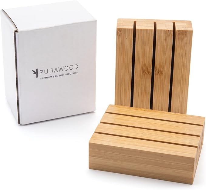 Purawood Premium Bamboo Knife Block Inserts – 2 Pack – Compatible Expandable Drawer Organizer & Utensil Organizer, Cutlery Tray with Dividers for Kitchen Utensils & Flatware (Natural)…
