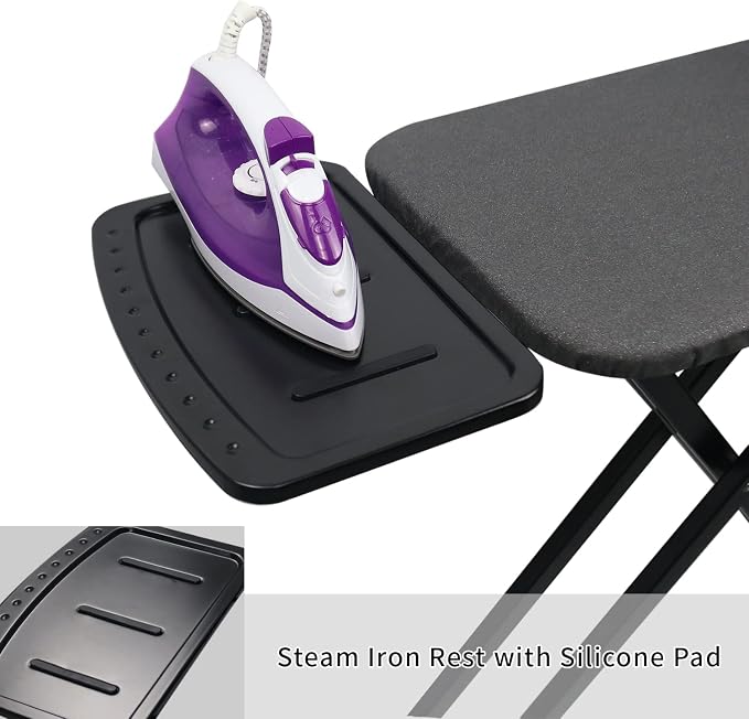 Duwee 13"x43" Ironing Board with Heat Resistant Cover and Thicken Felt Pad | Ironing Boards with Silicone Steam Iron Rest, Heavy Sturdy T-Legs,Black