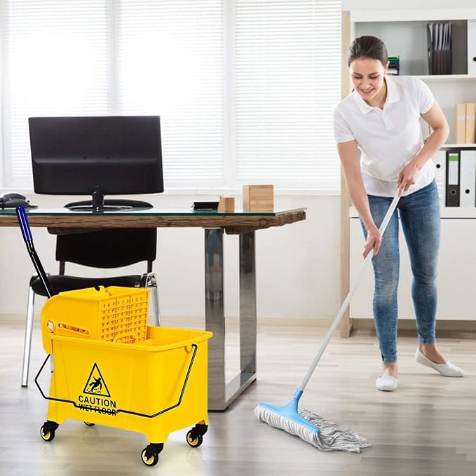 Mop Bucket, Commercial Bucket for Mopping on Wheels with Potable Handle, Mop Bucket with Wringer for Home, Household, Office, Bathroom, Yellow (21 Quarts)