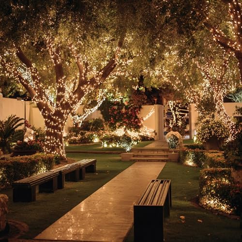 TW SHINE Christmas Lights, 600 LED 196FT Christmas String Lights Plug-in with 8 Modes Timer and Remote, Waterproof Outdoor Decorations for Bedroom Wedding Party Yard Tree Decor, Warm White