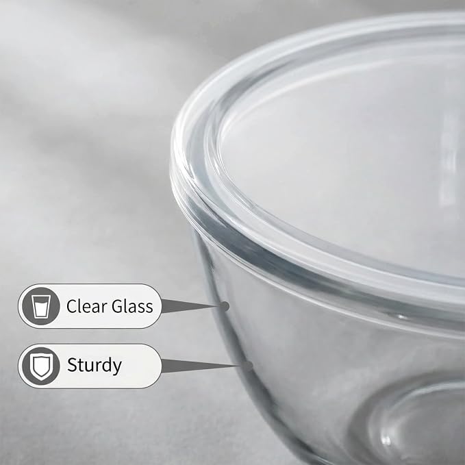 Large Glass Bowl for Sourdough Bread Making with Lid, 5Quart Deep Big Glass Bowl Large Salad Bowl with 8oz Small Bowls (clear)