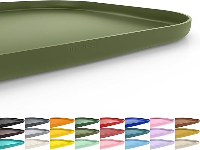 SMILOOL Waterproof Silicone Pet Food Mat with Raised Edge for Dog & Cat | 22" x 14" Non-Slip Pet Feeding Mats with Lip for Food & Water Bowl, Food Grade, Easy Cleaning, Light Olive Green
