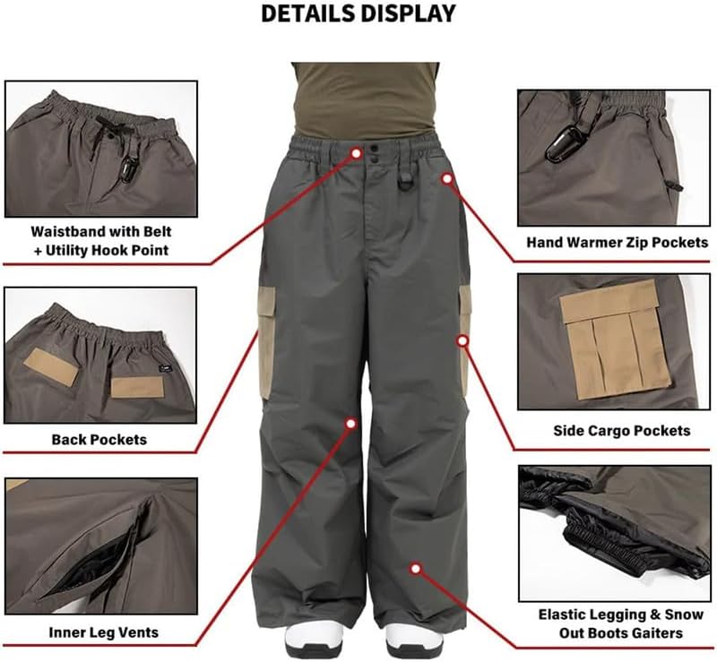 SNOWVERB Loose Fit Snowboard Leopard Ski Snow Baggy Pants for Men and Women