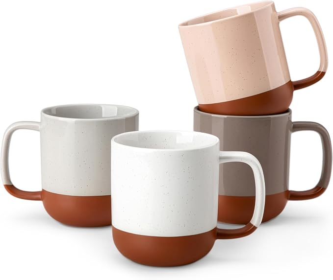 MALACASA Ceramic Coffee Mugs Set of 4, 11oz Coffee Cups, Modern Farmhouse Mugs for Coffee, Latte, Tea, Hot Chocolate, Cappuccino, Milk, Microwave & Dishwasher Safe, Multicolor, Series TARA